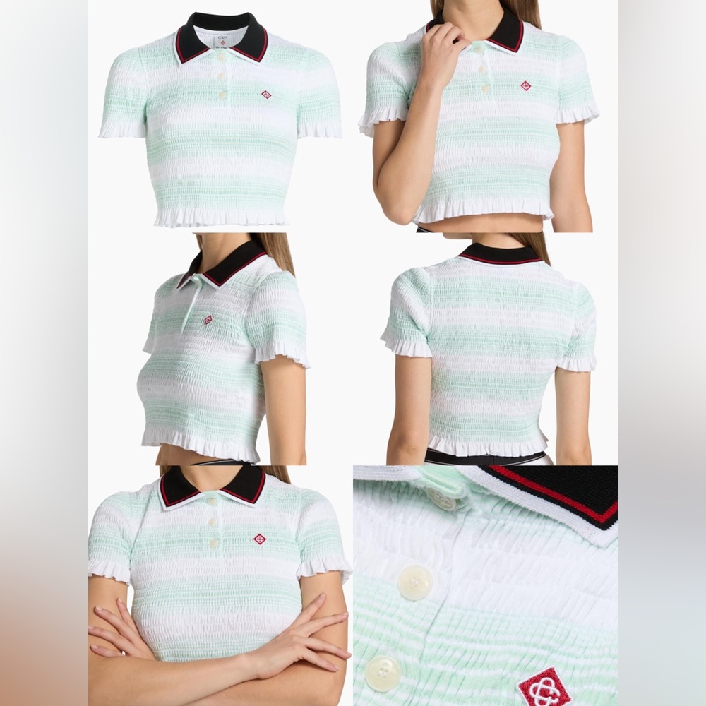 Women’s Casablanca Stripe Shirred Ruffle Polo Shirt